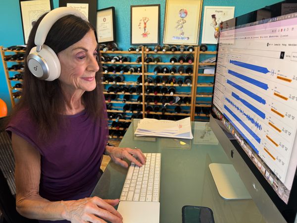 Mary Orlin searching for music for the documentary